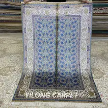 Yilong 4'x6' Топ синий узор Турция ручной работы шелковый ковер коврик ручной работы(ZQG229A
