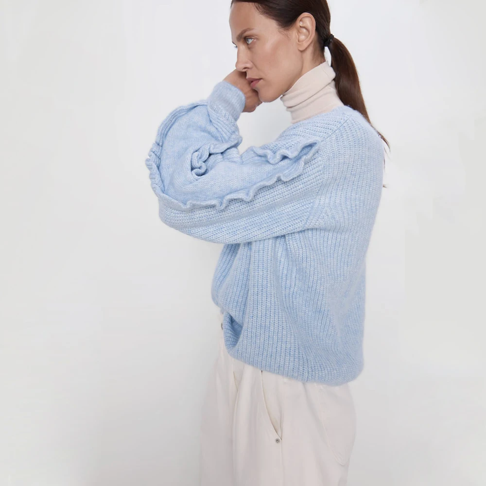 ZA свитера осень зима женские вязаные О-образным вырезом свободные богемные женские свитера женские пуловеры однотонные Топы друзья оптом