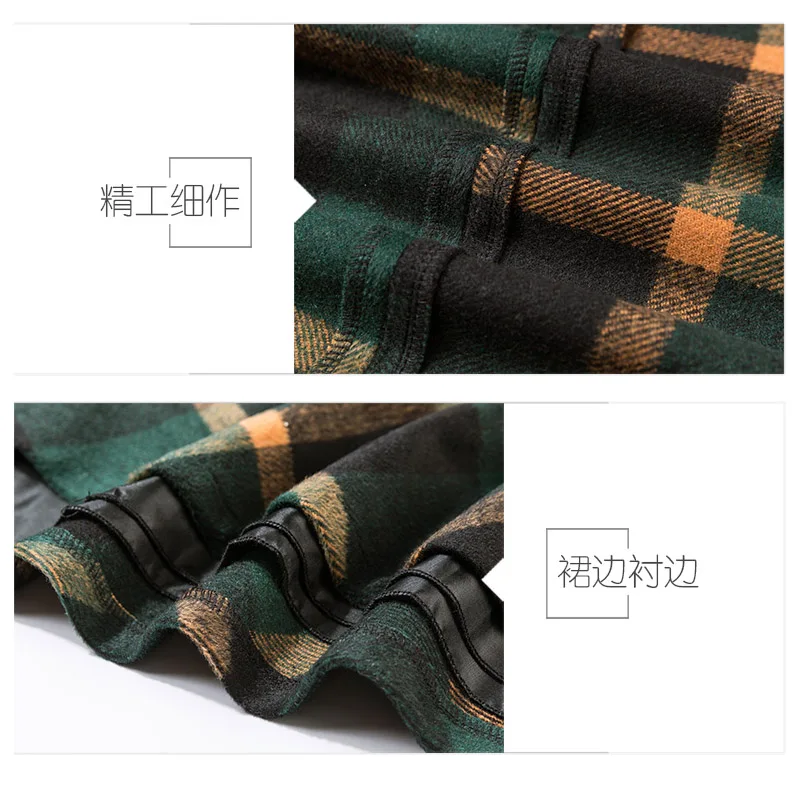 Осень и зима размера плюс 4XL новая Корейская версия юбки женские длинные шерстяные клетчатые юбки с высокой талией тонкие трапециевидные юбки для женщин