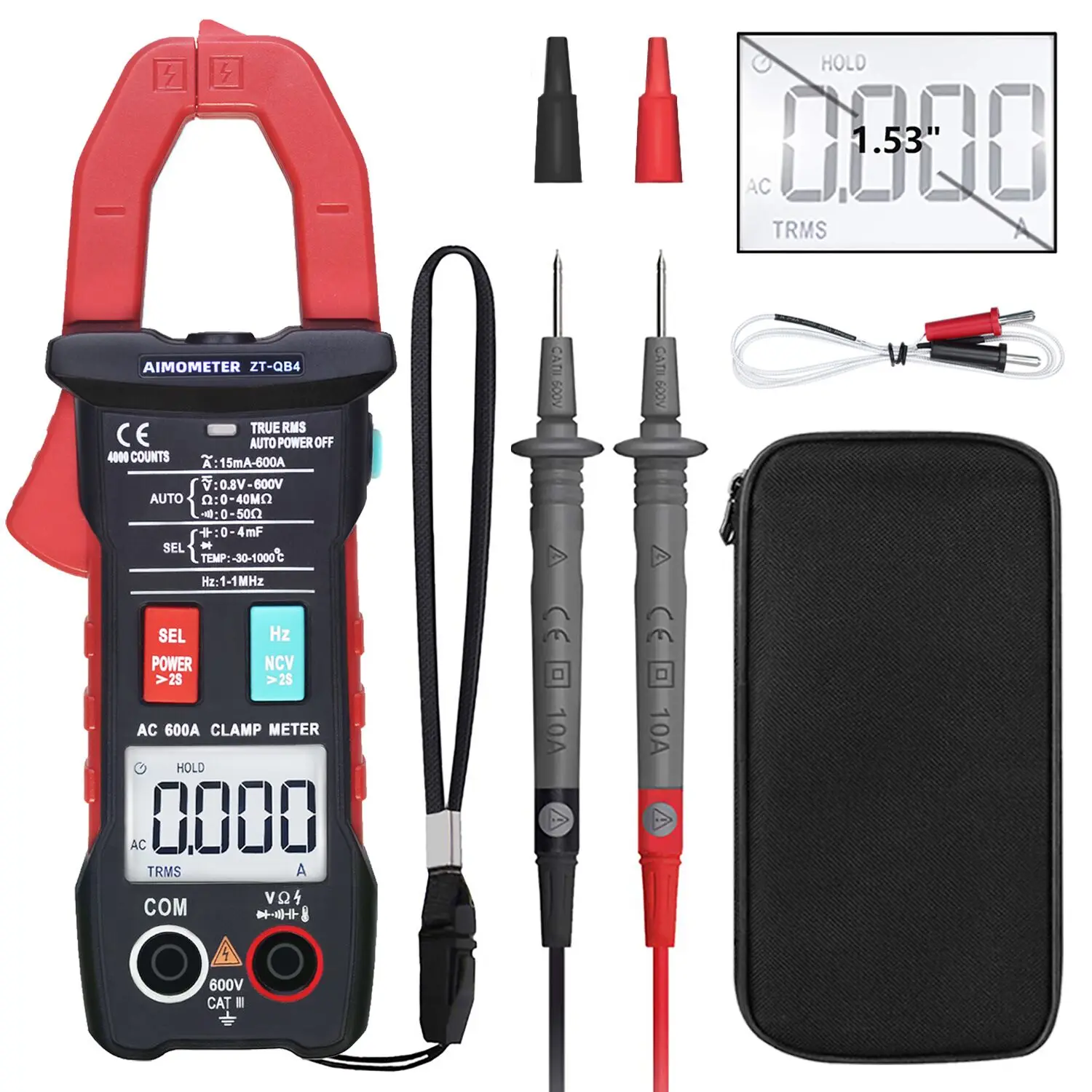 

Smart Digital Clamp Meter Tester AIMOMETER ZT-QB4 600A Current TRMS Auto-Rang DC AC Voltage Ammeter Hz Ohm NCV DMM Multimeter