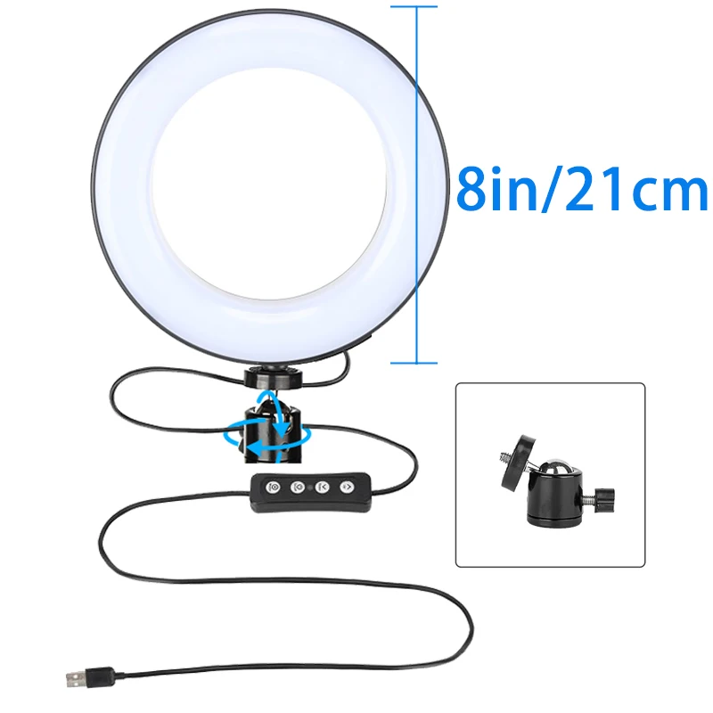 Настольный кольцевой светильник " 8" с держателем для телефона Stnad, теплый светодиодный кольцевой светильник для селфи с регулируемой яркостью, светильник для фотосъемки, игры на Youtube, живой светильник ing - Цвет: 8-Ring Light
