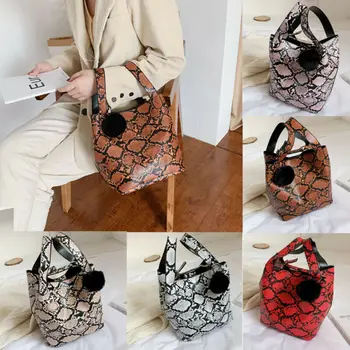 

New Snake Print Bucket Shoulder Bag Female Messenger Handbags PU Leather Crossbody Bags for Women