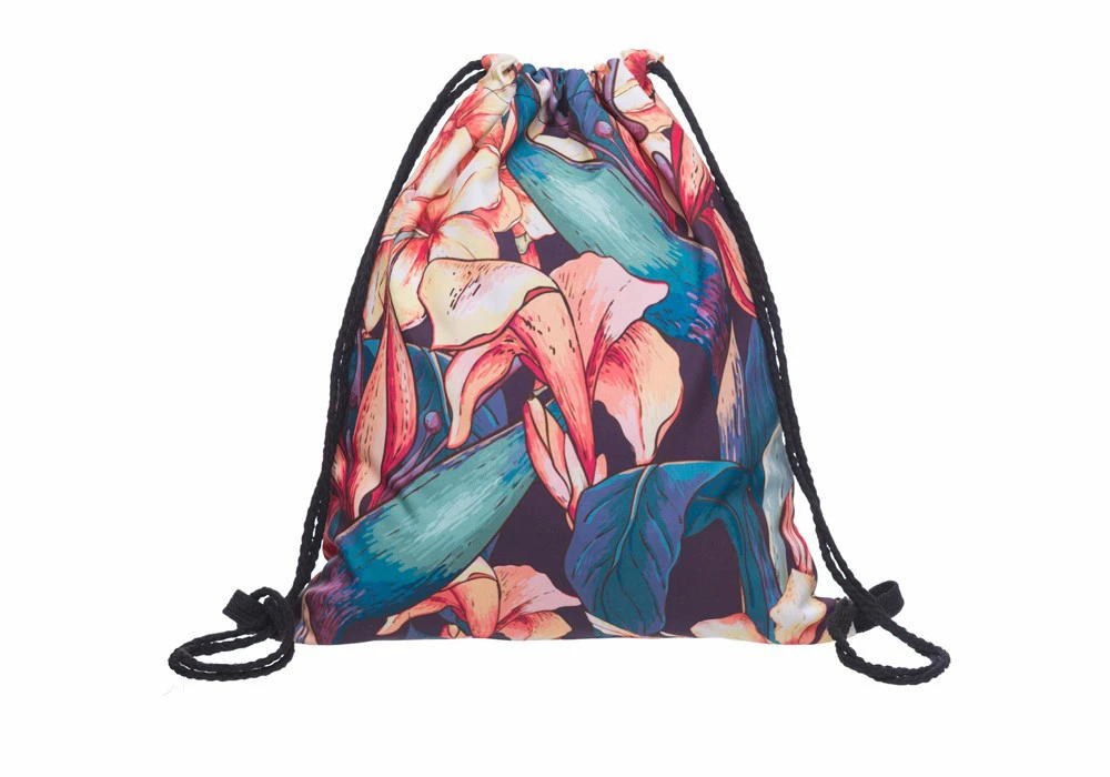 Новый Модный женский рюкзак с цветком в виде листьев, 3D печать, для путешествий, софтбэк, женская сумка со шнурком, сумка, мужские рюкзаки