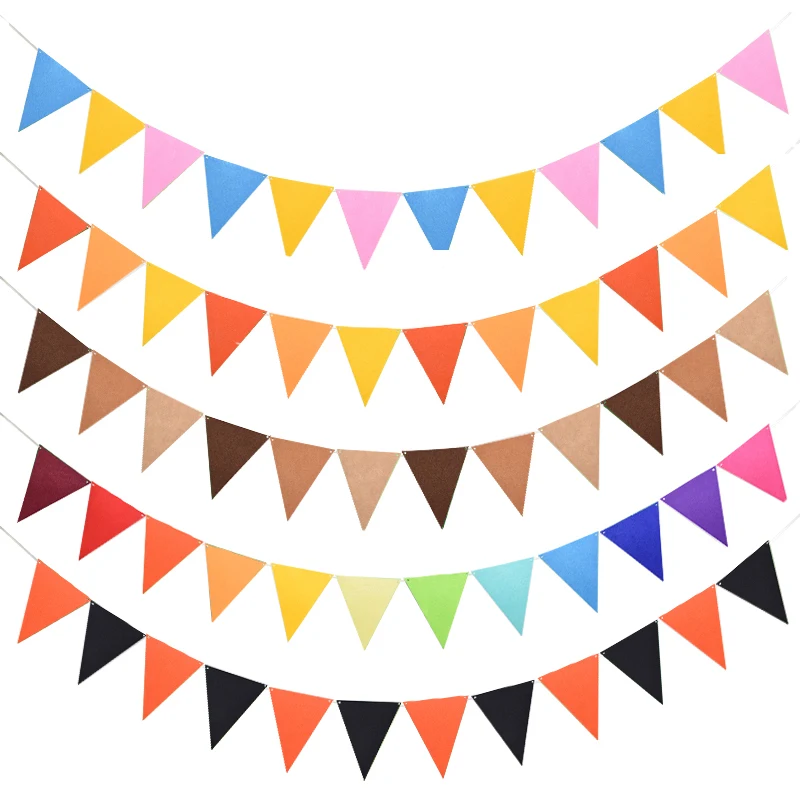 12flags/set 17cm Colorful Felt Banner Garlands Birthday Party Pennant Flag Baby Shower Wedding Decoration Bunting Party Supplies
