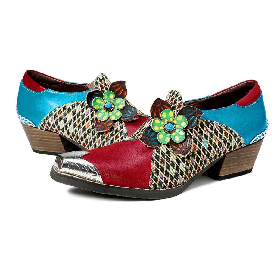 Spring Autumn New Fashion Casual Thick High Heels Oxford Shoes For Woman Retro Print Genuine Leather Pumps Women Brogues Shoes (15)