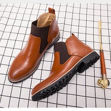 39-46 кожаные ботинки г. Брендовые удобные модные ботинки мужские кожаные ботинки челси# NXAW328