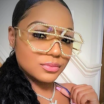 

clear glasses Oversized Diamond Big Frames sun Glasses Women Luxury Brand Polygon Gradient Flat Top Sunglasses Eyeglasses