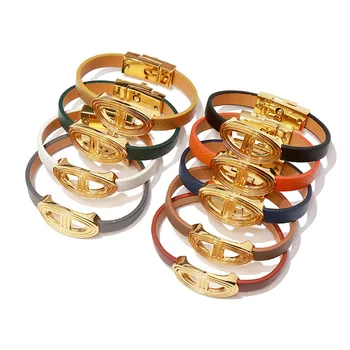 

2020 NEW Women's Leather Solid Grey Color Ornament HOT Pig nose Special leather bracelet Popular punk Neutral Couple jewelry