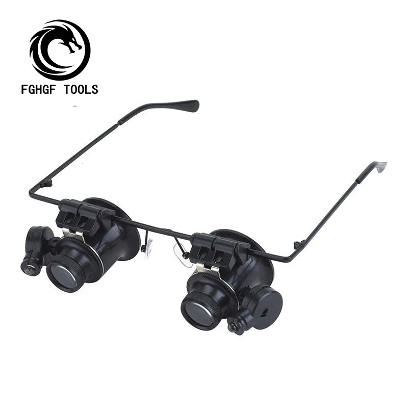 

FGHGF 20X Double LED Eye Repair Magnifier Glasses Mini Magnifying Loupe Lens With Light Watch Measurement Microscope Tools