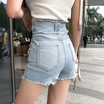 

2020 NEW summer zippers shorts high waist metal circle tassels sweet slim vintage street wear V520