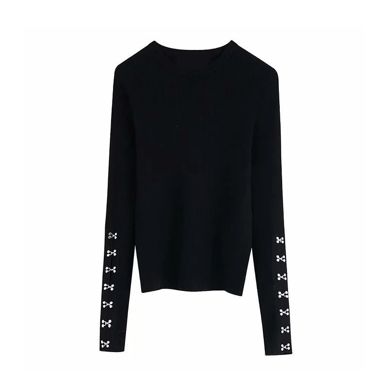 Autumn Winter Casual Pullover Sweater Women O Neck Long Sleeve Basic Jumper Pullovers Fashion Pin Buckles Patch Slim Top | Женская