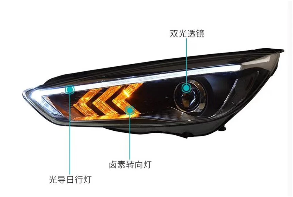 2 шт. светодиодный фары для Ford Focus Автомобильный светодиодный фонарь с двумя ксеноновыми линзами, дневные ходовые огни, противотуманные фары