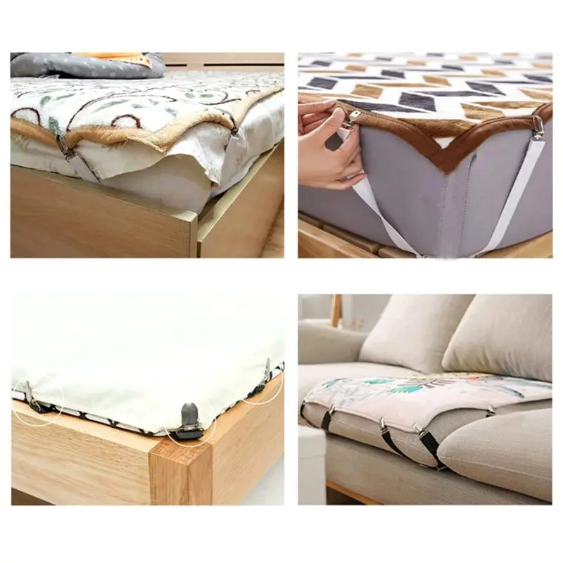  Six Sided Adjustable Bed Quilt Sheet Grippers Clips Fasteners Slip Proff Holder Elastic Bands Criss