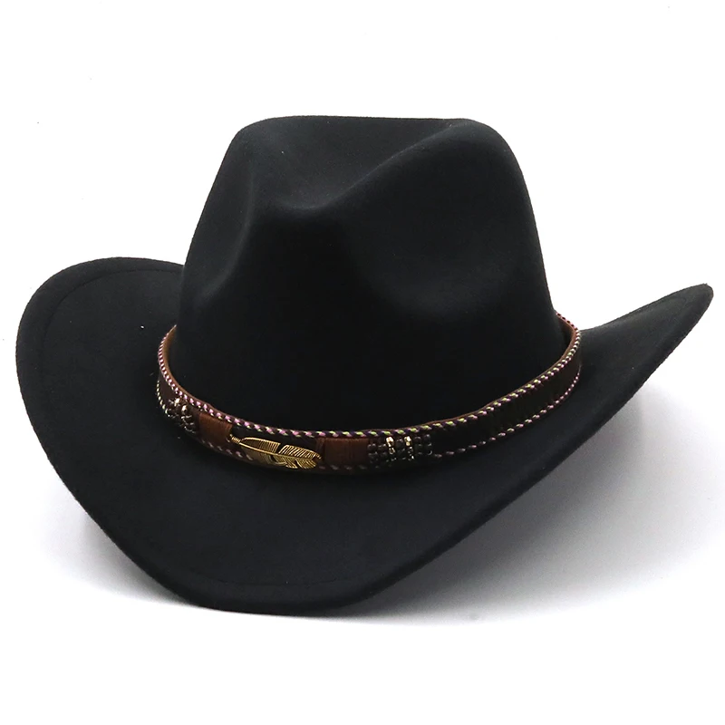 Wool Women's Men's Western Cowboy Hat For Gentleman Lady Jazz Cowgirl With Leather Cloche Church Sombrero Caps