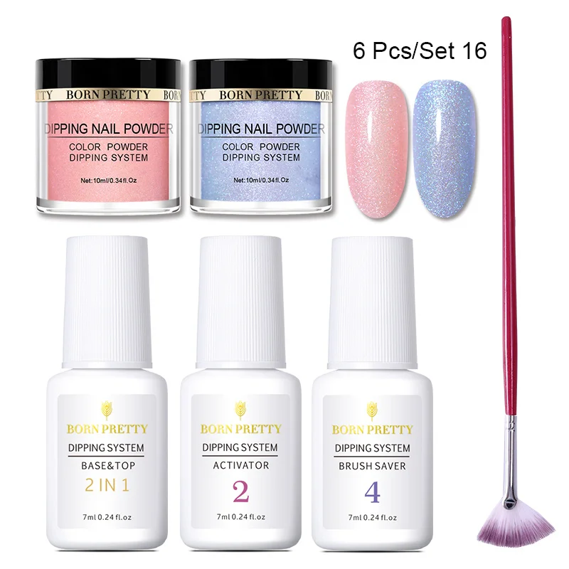 BORN PRETTY 6 шт. погружающийся порошок для ногтей набор голографический розовый Dip блеск для ногтей порошок пигмент украшения для ногтей - Цвет: Set 16