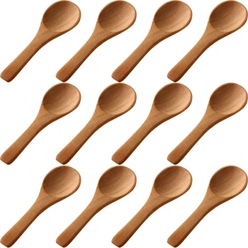 

50 Pieces Small Wooden Spoons Mini Nature Spoons Wood Honey Teaspoon Cooking Condiments Spoons for Kitchen (Light Brown)