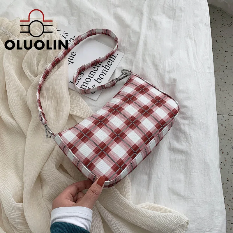 

Canvas Semi-Circular Saddle Bag Women Lattice Diagonal Fashion Shoulder Bags Travel Leisure Mobile Phone Breast Bag 2020 Summer