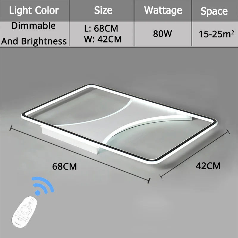 Dimmable 68X42cm Индивидуальный Простой прямоугольный светодиодный потолочный светильник для гостиной, отеля, виллы, освещения - Цвет корпуса: Dimmable 68X42cm