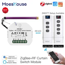 MoesHouse ZigBee RF433 Smart Curtain Switch Module Motorized Roller Shutter Blinds Motor 2MQTT Tuya Smart APP Alexa Google Home