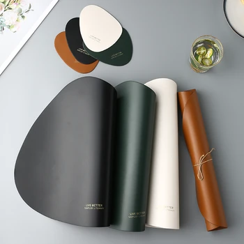 

Nordic creative PU leather meal table mat household egg shaped waterproof oil proof heat insulation dish cup simple placemat