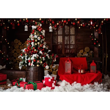 

7x5ft Photography Backdrop Christmas wooden tree red bells gifts Background Vinly Cloth Wall Decor Baby Birthday Party pet