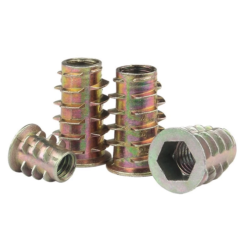 Insert Nut 10pcs/lot Zinc Alloy Thread Wood Flanged Hex Drive Head Furniture Nuts M4 M5 M6 M8