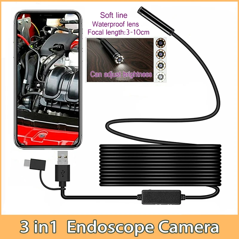 

3in1 Typec USB Mini Endoscope Camera 5.5mm/7mm Flexible Hard Cable Snake Borescope Inspection Camera for Android Smartphone PC