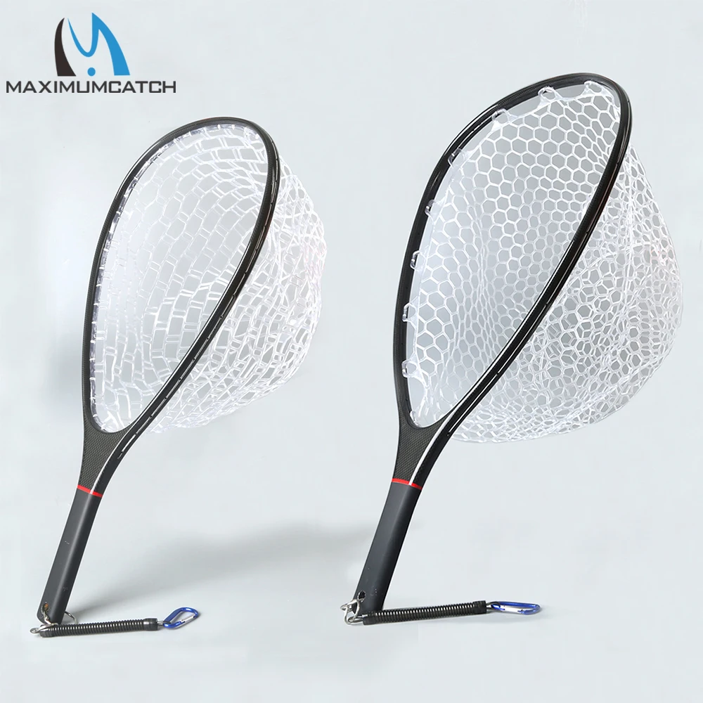 US $66.90 Maximumcatch Fishing Landing Net Carbon Fiber Frame with Clear Rubber Hand Net Light Weight Strong