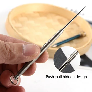 

Titanium Alloy Push-pull Toothpick With Toothpick Holders Ultra Light Fruit Fork EDC Titanium Rustproof Outdoor Tools