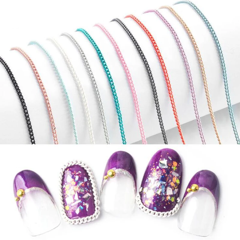 

1 PCS Nail Decoration Color Chain For Manicure Superfine Zipper Nail Alloy Metal Decorations Nails Chain Metal Chain 12 colors