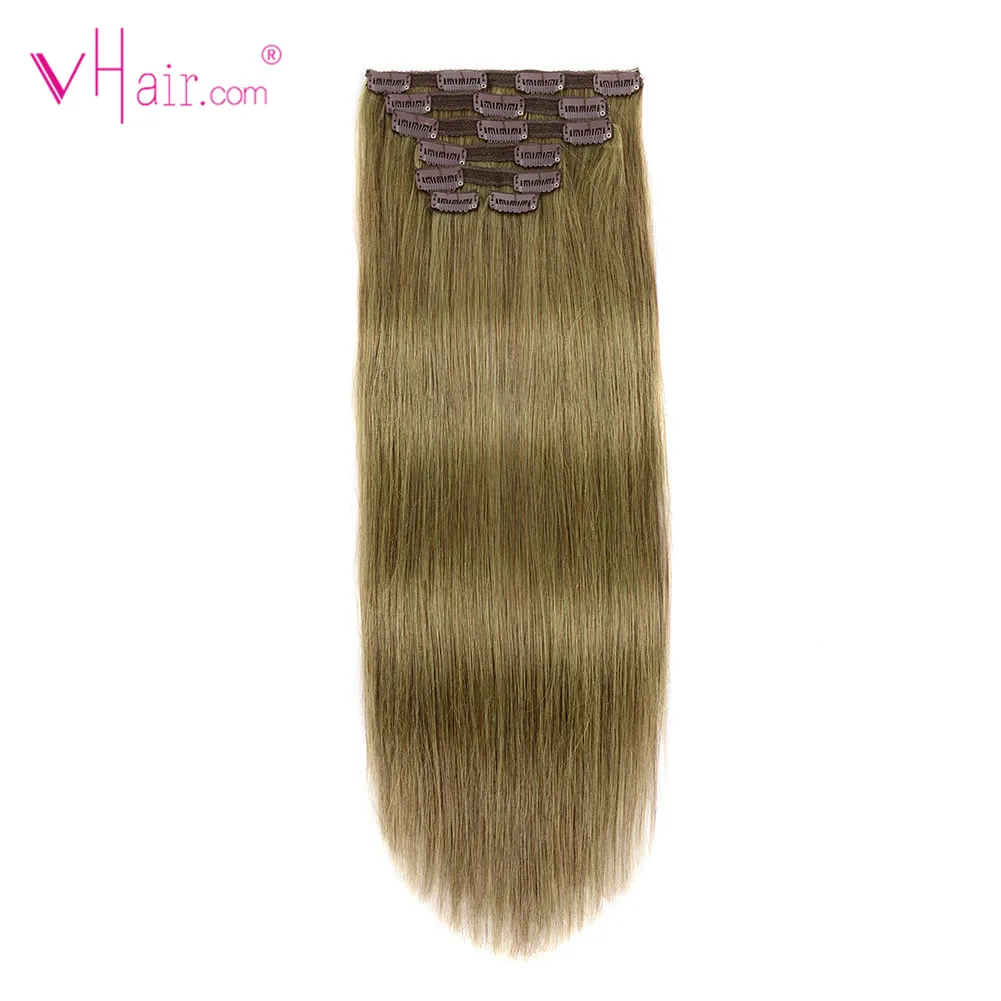 

VHair 100% Real Remy Hair Clip In Human Hair Extensions Double Weft Straight Style 18-20'' 7Pcs/Set 16 Clips Full Head For Women