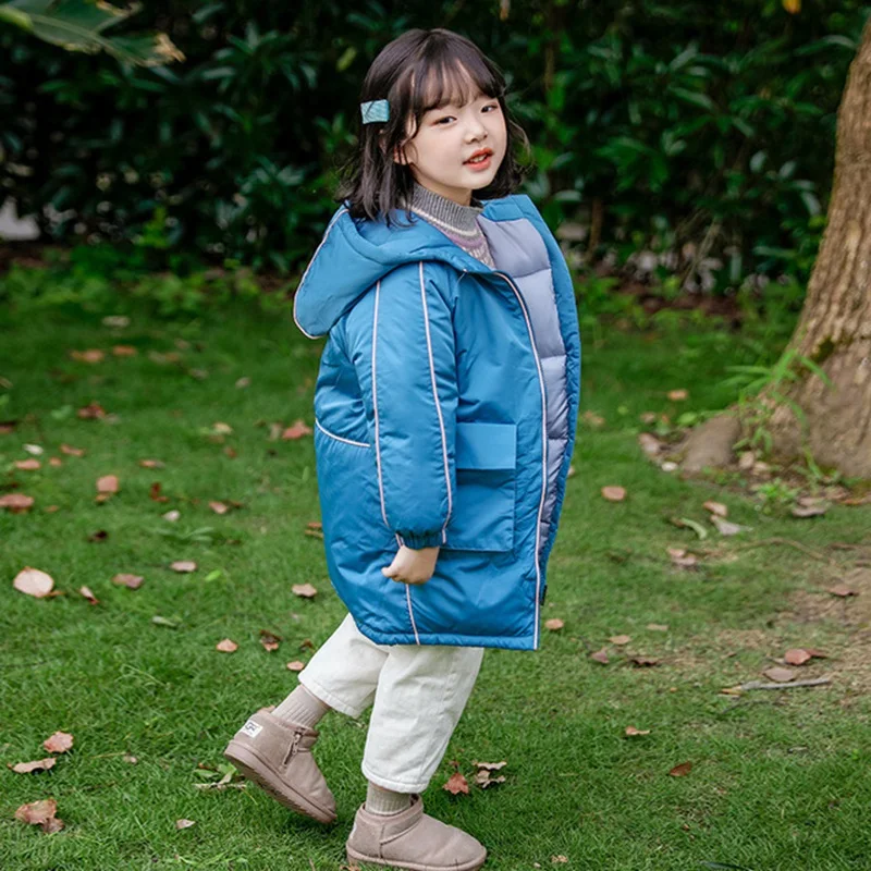 COOTELILI/детская зимняя куртка для мальчиков; Одежда для маленьких девочек; зимнее пальто для девочек; ветронепроницаемый теплый зимний комбинезон; верхняя одежда - Цвет: Синий