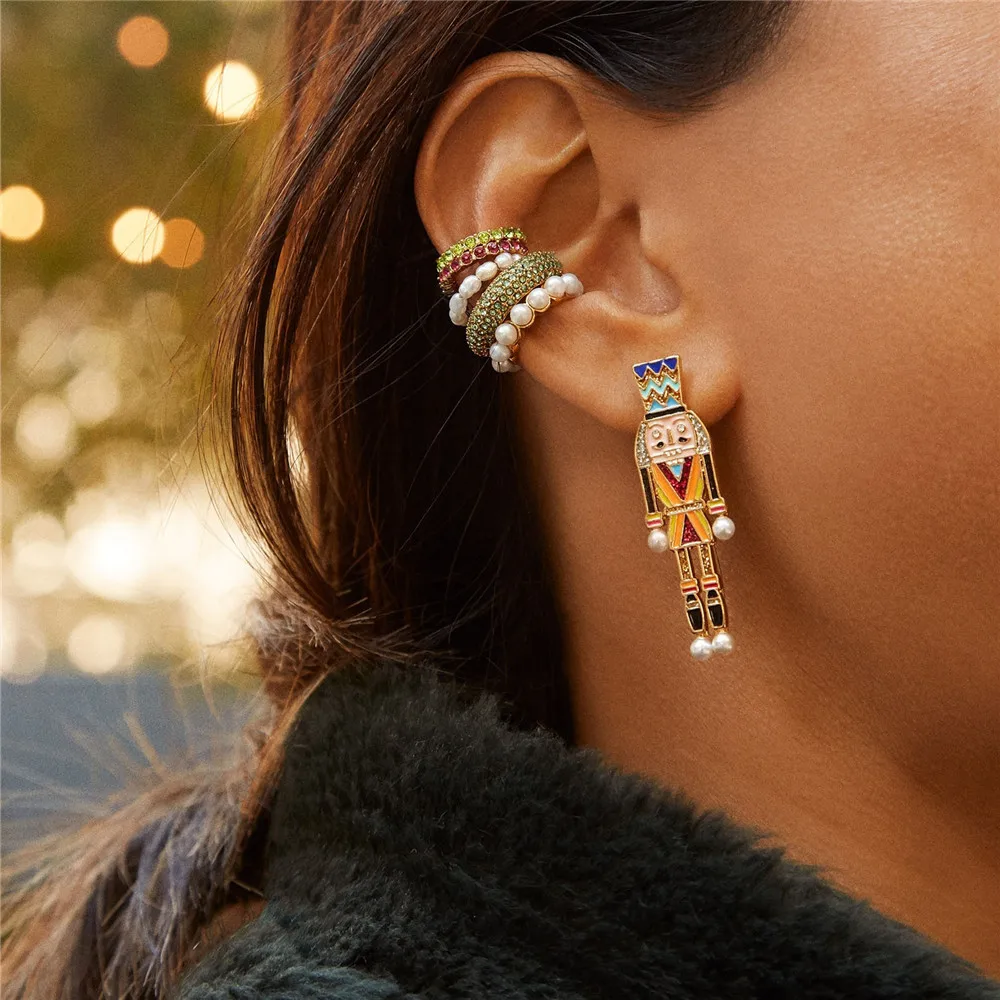 

Dvacaman Chic Enamel Drop Earrings Personalized Nutcracker Statement Earrings Women Simulated Pearl Crystal Jewelry Long Earring
