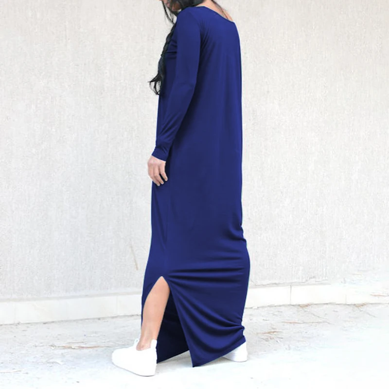 Fashion 5XL Women Maxi Dress Celmia Sexy Off Shoulder Long Dress Autumn Solid Long Sleeve Casual Split Hem Robe Plus Size Dress