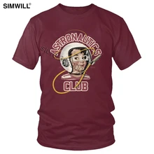 Vintage Astronautics Club T Shirt Men Retro Cotton Graphic Astronaut Tee Short Sleeve Cosmonaut T-shirt Burgundy Streetwear Tops