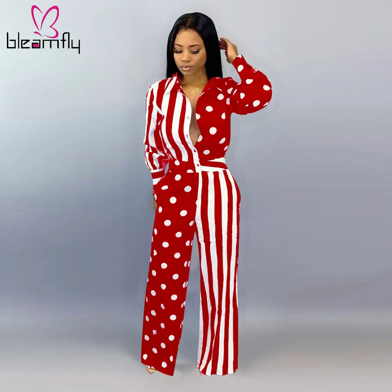

Autumn Winter Long Sleeve Women Jumpsuit Sexy Striped Dot Printed Rompers Vintage Elegant Lady Sexy V-neck Body Femme Overalls
