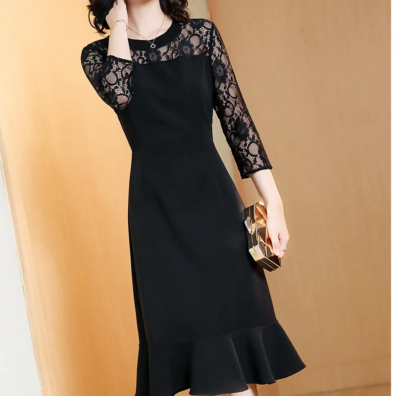 

Europe And America Lace Dress Mid-length 2020 Spring Clothing New Style WOMEN'S Dress Elegant Slim Fit Skirt-Style Fishtail Skir