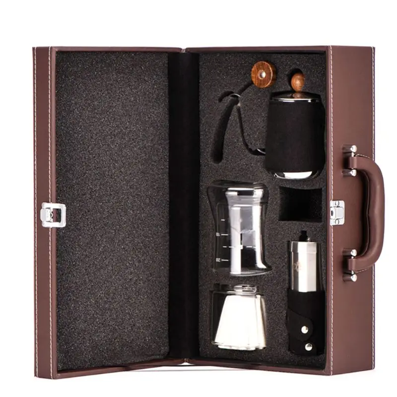 3pcs/set filter pot+coffee grinder+drip kettle+20pcs filter paper for travel U90A