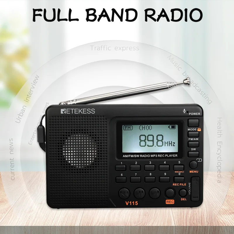 US $32.46 2pcs Retekess V115 FmAmSw Radio Receiver Bass Sound Mp3 Player Rec Voice Recorder With Sleep Timer Multiband Radio