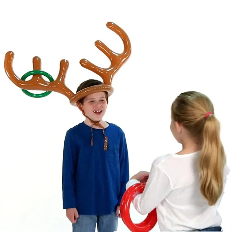 Christmas Inflatable Reindeer Antler Hat Ring Toss Kerst New Year Party Game for kids Toys | Дом и сад