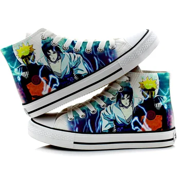 

Unisex Anime 3D Graffiti NARUTO Casual Canvas Shoes plimsolls hand-painted Uzumaki Uchiha Sasuke Flat shoes duck shoes Sneakers