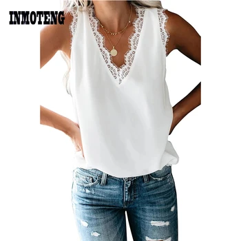 

White/Apricot/White Eyelash Lace Tank Top Sexy Women Plain Camisole Lace Splicing Double V-neck Vest Slim Sling Tank Tops