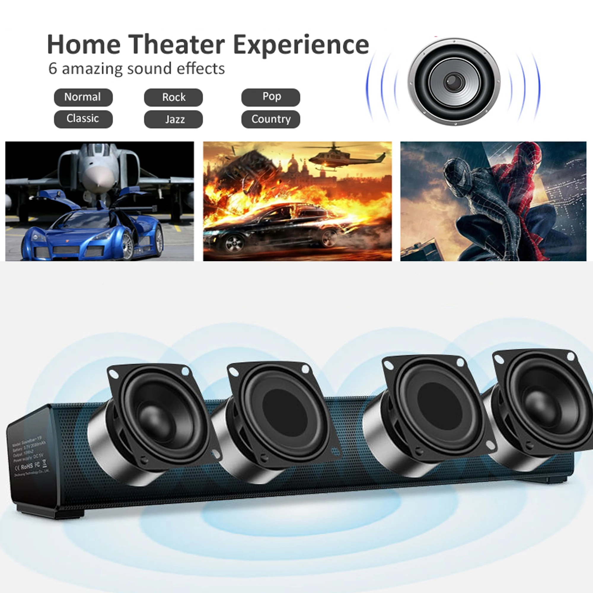 

Home Soundbar Wired Wireless Stereo Sound Bar Rechargeable Bluetooth Speakers Portable Mini Soundbar with Remote Control for PC