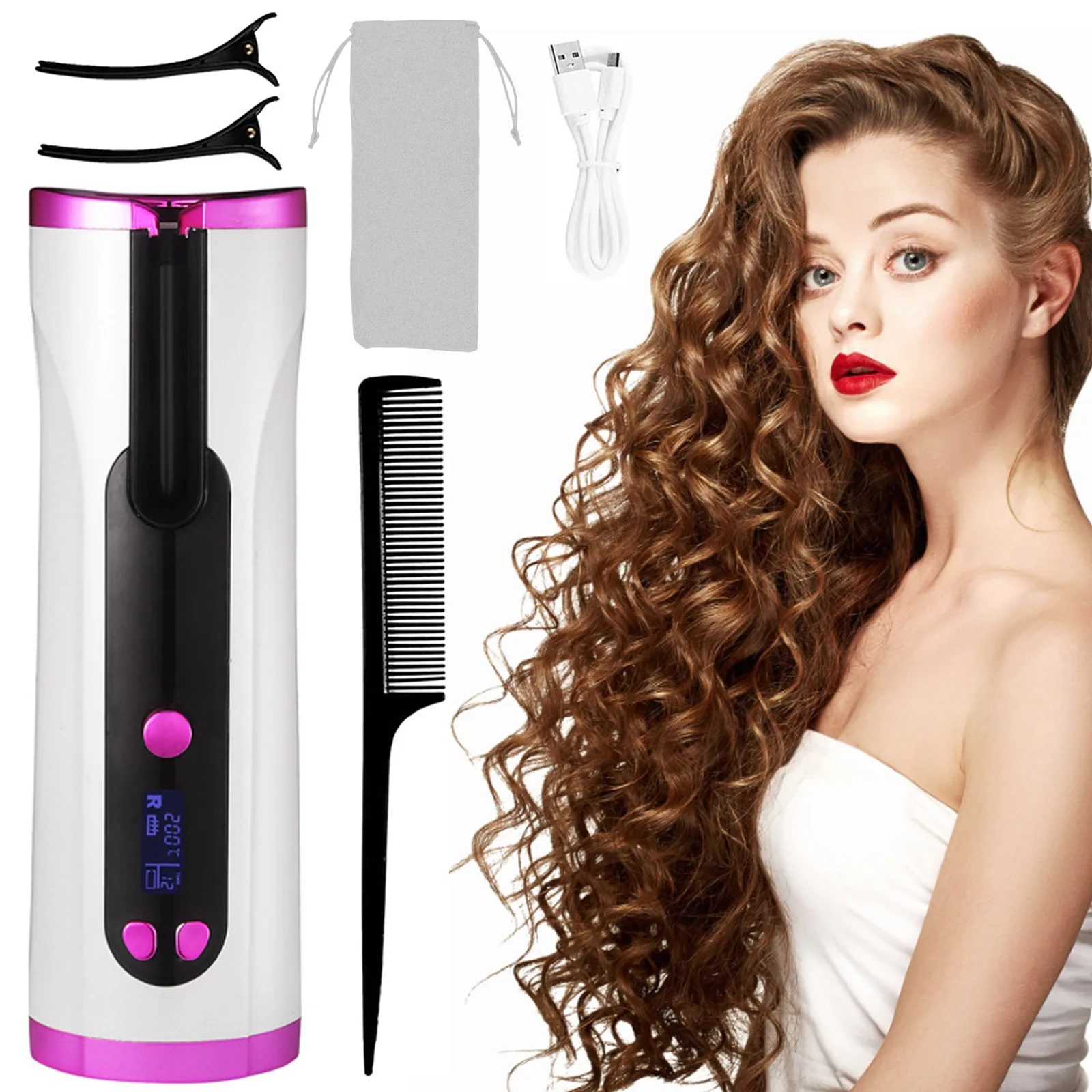 Portable Automatic Curling Iron Wireless Rechargeable Hair Curler Roller Quick Heating Smart Power Off for Wet Dry Hair c trianglelab® 115w high power chc® pro k500 kit ceramic heating core quick heating for ender 3 volcano hotend cr10 mk3s blv