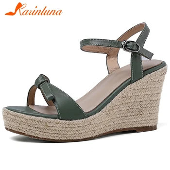 

Karinluna New Arrivals Genuine Cow Leather Platform Summer Sandals Woman Shoes Buckle Strap Wedge High Heels Shoes Women