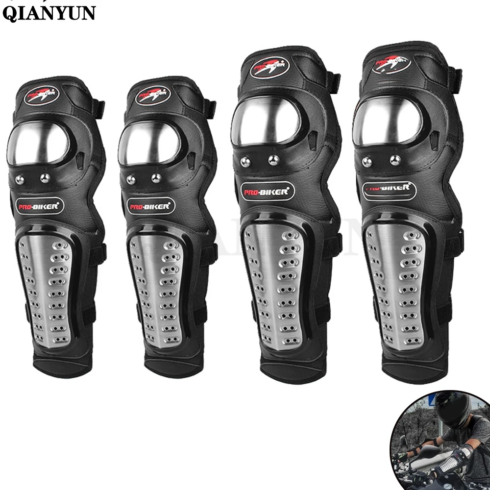 

4pc Universal Motorcycle Kneepad Stainless Steel Motocross Protective Armor Gear Protector Guards Kit ATV Adults Knee Pads Brace