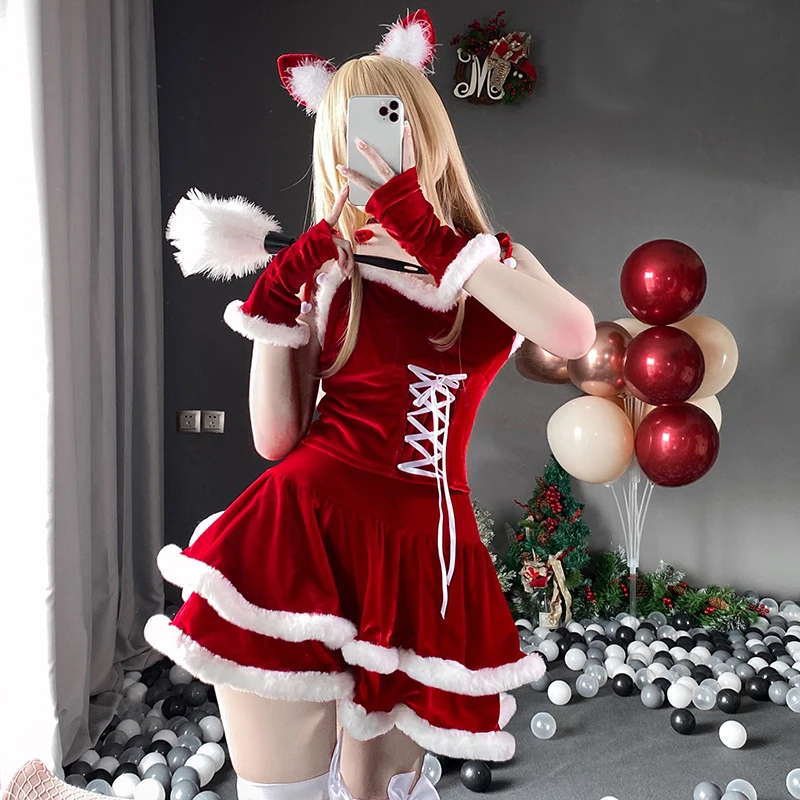 Em promoção! Mulheres Novos Natal Natal Senhora Papai Noel Cosplay Fantasia  Sexy De Lingerie Inverno De Manga Longa Vestido Vermelho De Limpeza  Coelhinha Uniforme