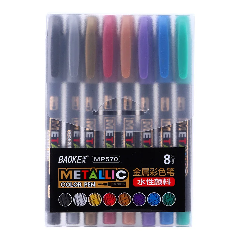 

baoke 8 Colors Water-based ink Metallic Marker Set Gold Silver Color Craft Pen for Drawing DIY Photo Album Paper Gift