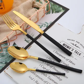

Steel Cutlery Set Bright Black Gold Dinnerware Silverware Set 304 Stainless Steel Forks Spoons Knives Set Kit Drop Shipping