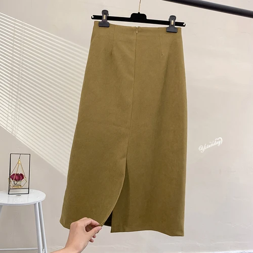 yellow Однотонные длинные юбки средней длины, новинка, осенняя и зимняя женская юбка с высокой талией - Цвет: yellow